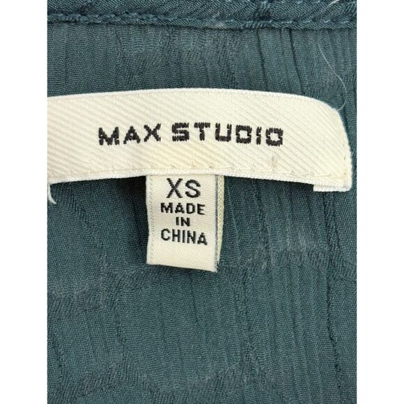 Max Studio Women's Flutter Sleeve Waist Tie Blouse Teal Blue Size XS Classy Date - Picture 8 of 10